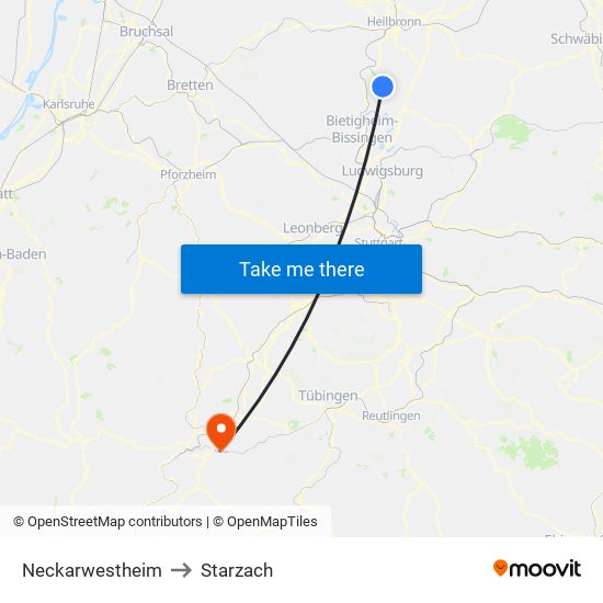 Neckarwestheim to Starzach map