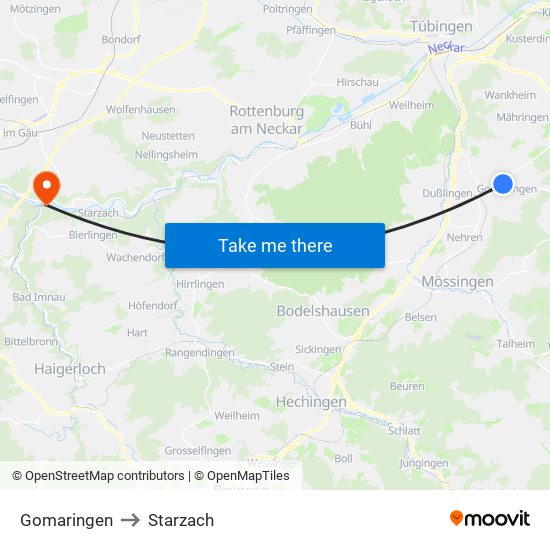 Gomaringen to Starzach map