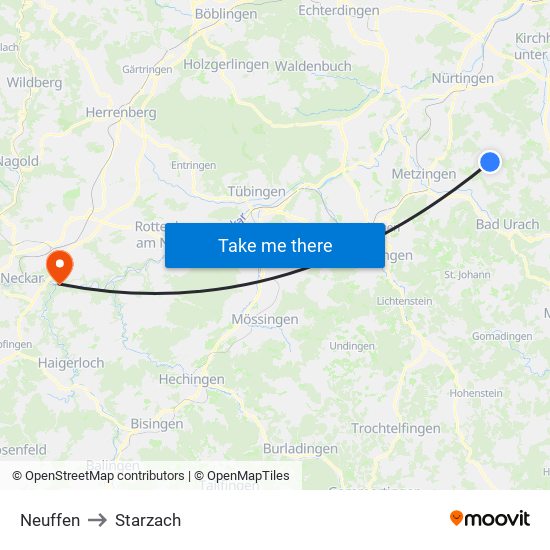 Neuffen to Starzach map