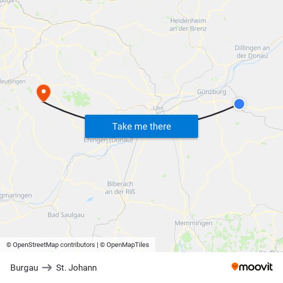 Burgau to St. Johann map