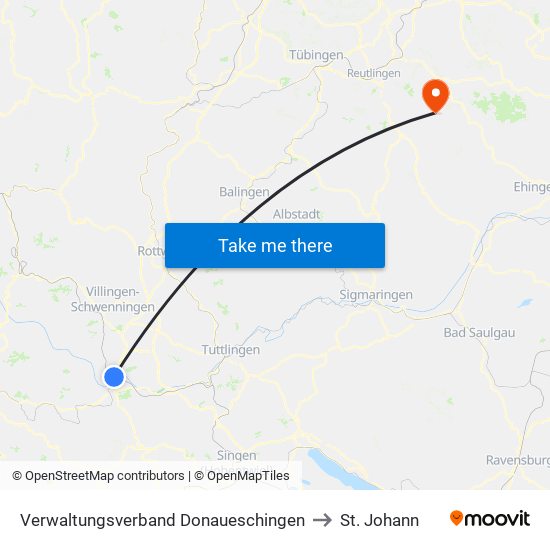 Verwaltungsverband Donaueschingen to St. Johann map