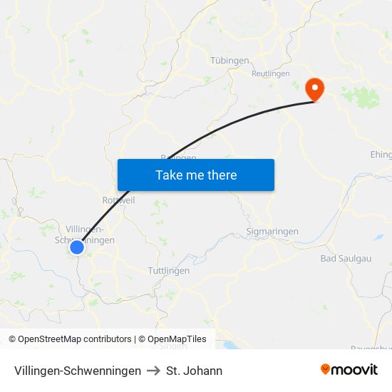 Villingen-Schwenningen to St. Johann map