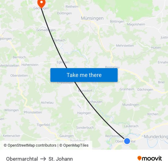 Obermarchtal to St. Johann map