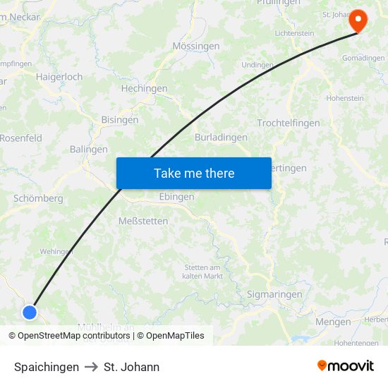 Spaichingen to St. Johann map