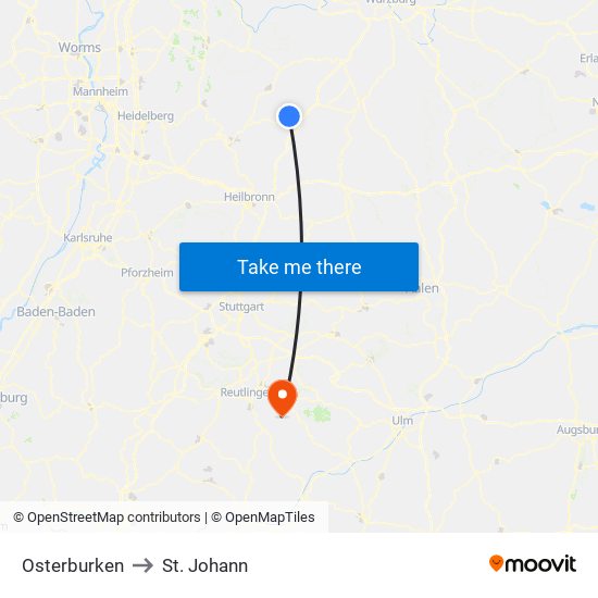 Osterburken to St. Johann map