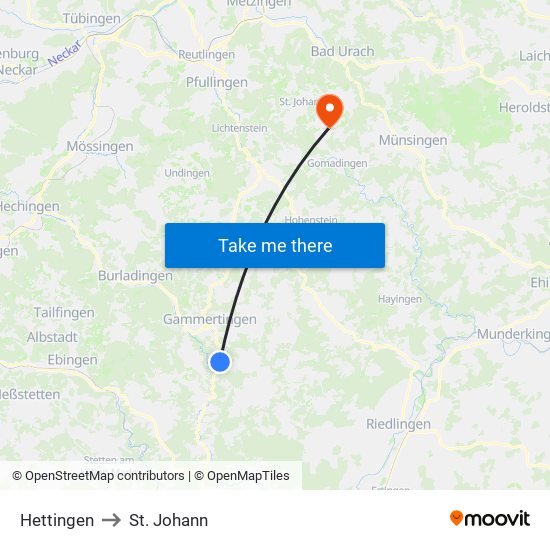 Hettingen to St. Johann map