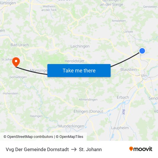 Vvg Der Gemeinde Dornstadt to St. Johann map