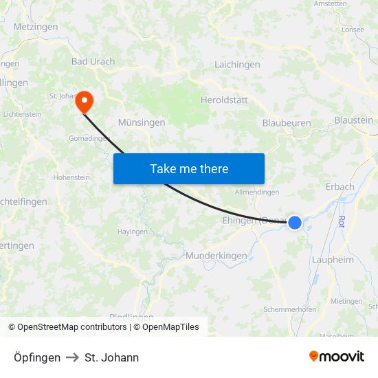 Öpfingen to St. Johann map