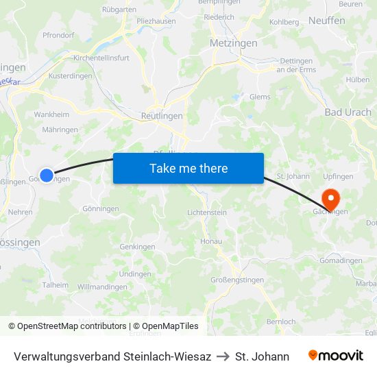 Verwaltungsverband Steinlach-Wiesaz to St. Johann map