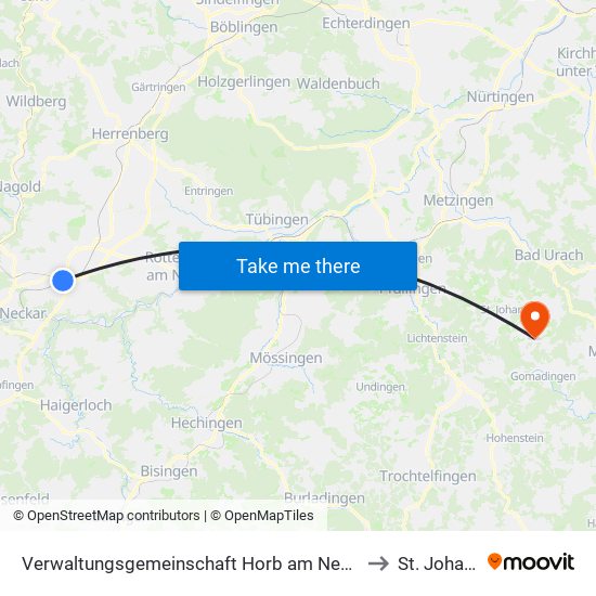 Verwaltungsgemeinschaft Horb am Neckar to St. Johann map