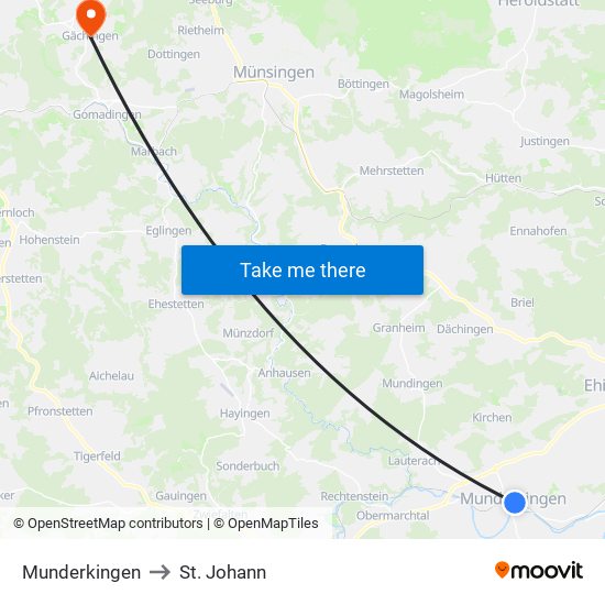 Munderkingen to St. Johann map