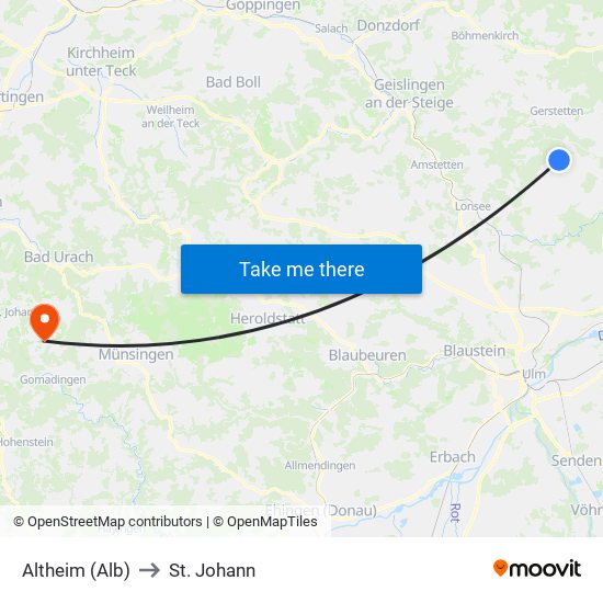 Altheim (Alb) to St. Johann map