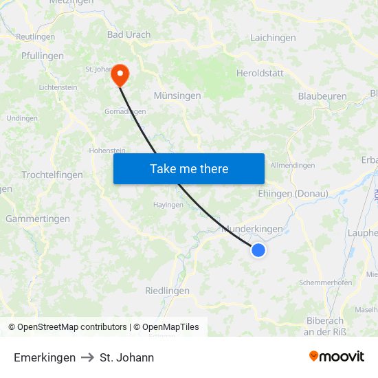 Emerkingen to St. Johann map