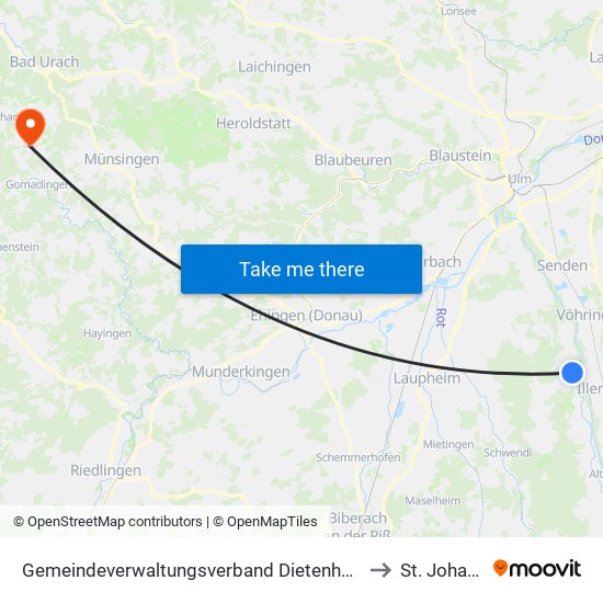 Gemeindeverwaltungsverband Dietenheim to St. Johann map