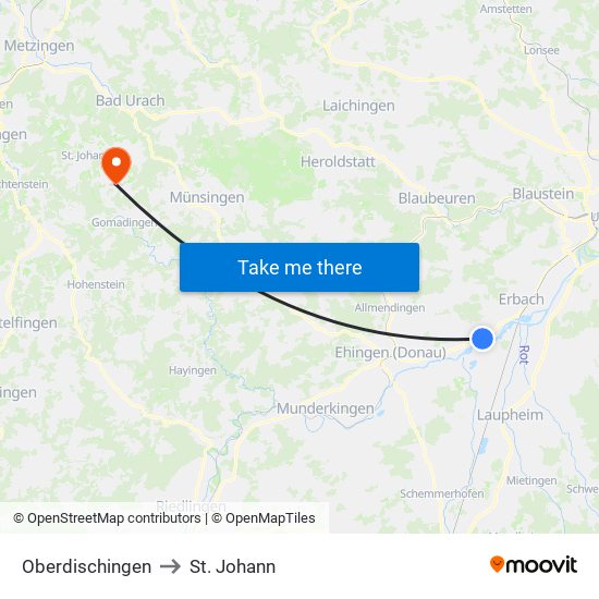 Oberdischingen to St. Johann map
