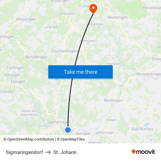 Sigmaringendorf to St. Johann map