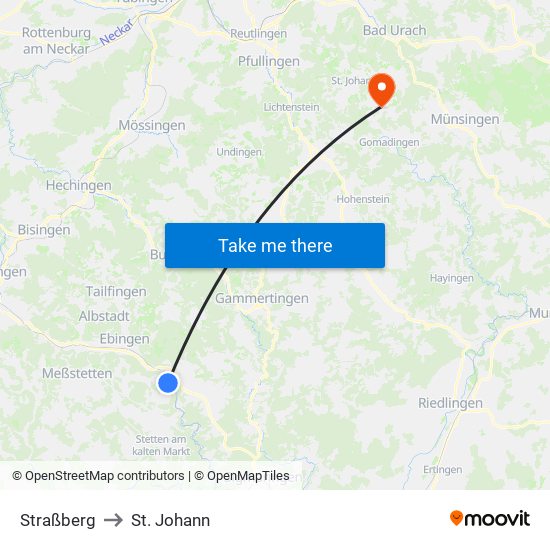 Straßberg to St. Johann map