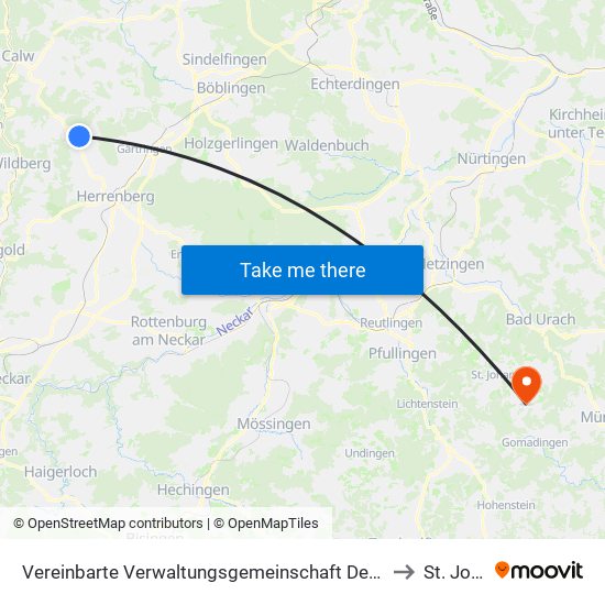 Vereinbarte Verwaltungsgemeinschaft Der Stadt Herrenberg to St. Johann map