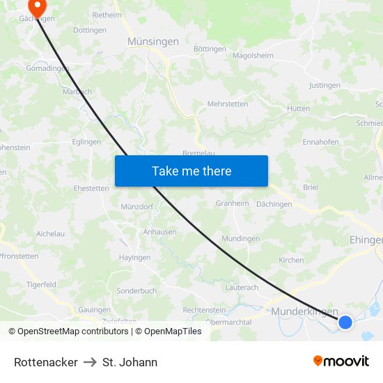 Rottenacker to St. Johann map