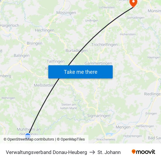 Verwaltungsverband Donau-Heuberg to St. Johann map