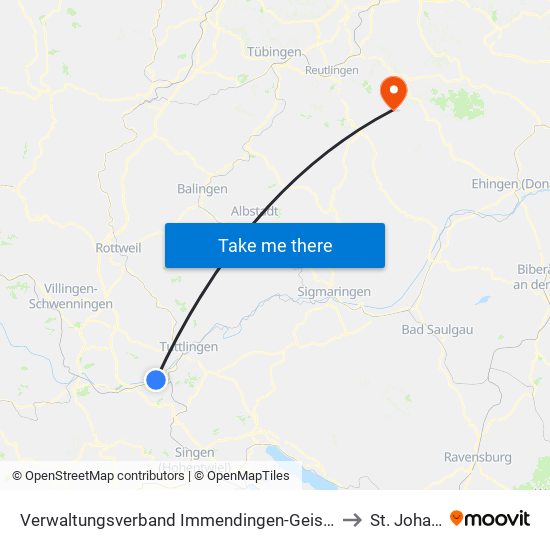 Verwaltungsverband Immendingen-Geisingen to St. Johann map