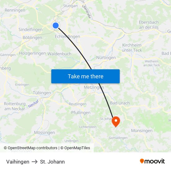 Vaihingen to St. Johann map