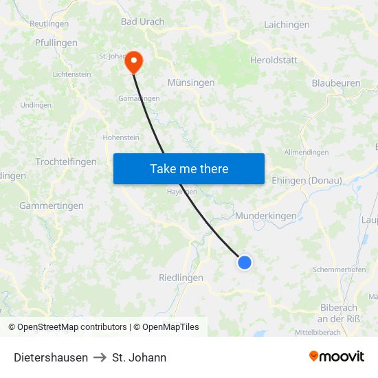 Dietershausen to St. Johann map