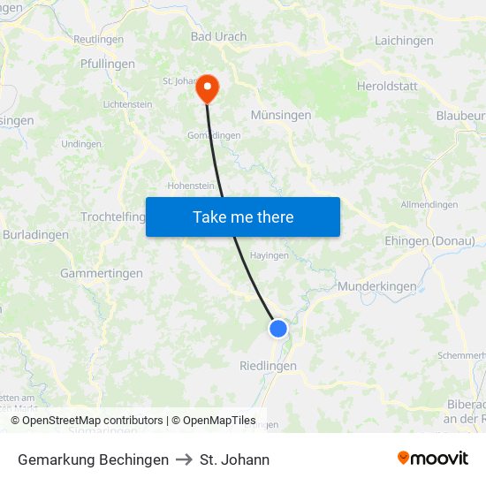 Gemarkung Bechingen to St. Johann map