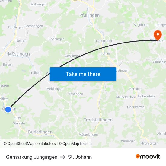 Gemarkung Jungingen to St. Johann map