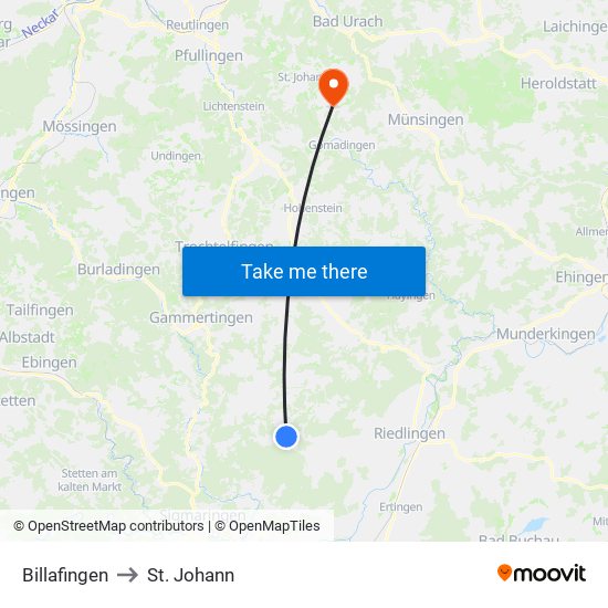 Billafingen to St. Johann map