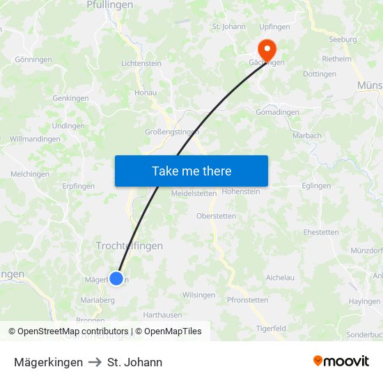 Mägerkingen to St. Johann map