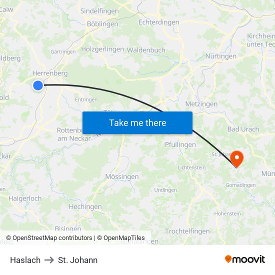 Haslach to St. Johann map