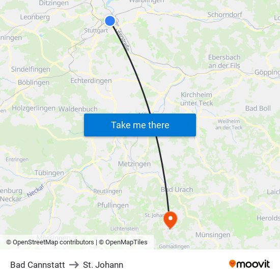 Bad Cannstatt to St. Johann map