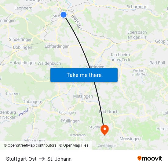 Stuttgart-Ost to St. Johann map