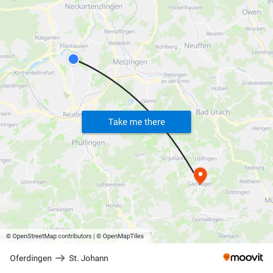 Oferdingen to St. Johann map