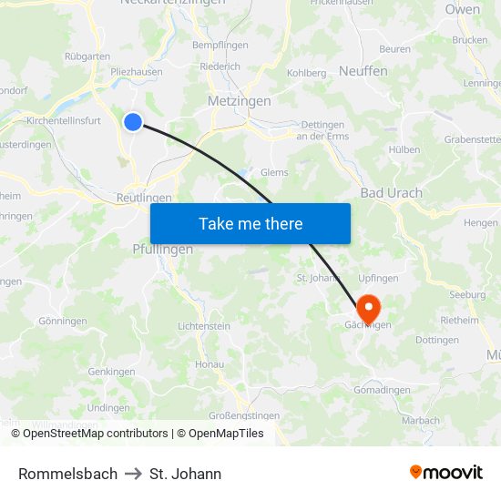 Rommelsbach to St. Johann map