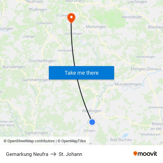Gemarkung Neufra to St. Johann map