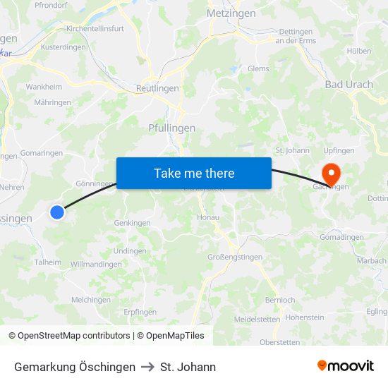 Gemarkung Öschingen to St. Johann map