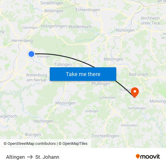 Altingen to St. Johann map