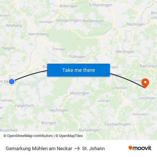 Gemarkung Mühlen am Neckar to St. Johann map