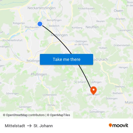Mittelstadt to St. Johann map