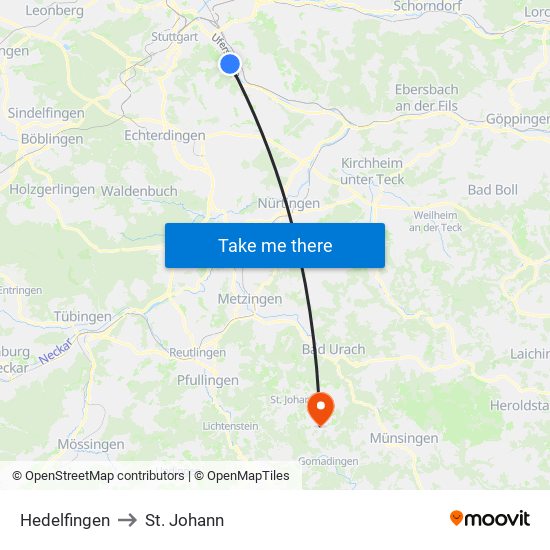 Hedelfingen to St. Johann map
