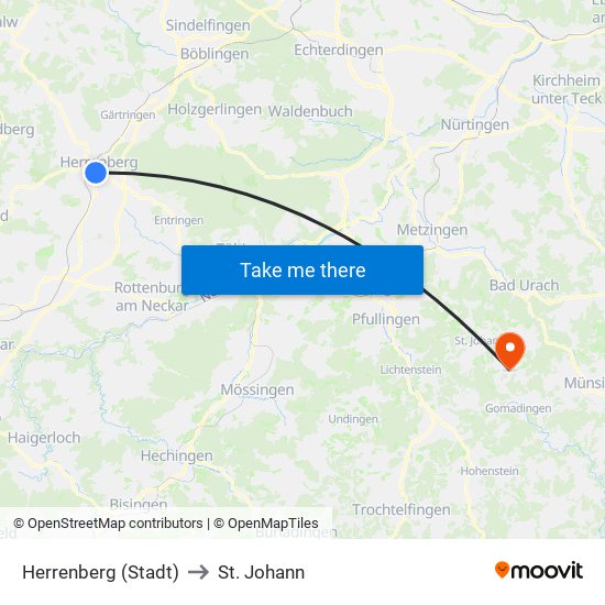 Herrenberg (Stadt) to St. Johann map