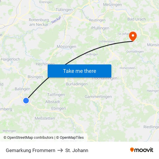 Gemarkung Frommern to St. Johann map