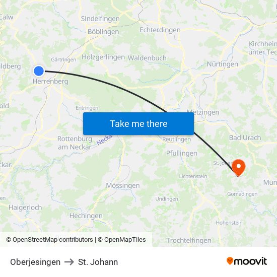 Oberjesingen to St. Johann map