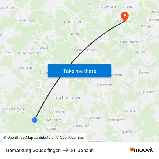 Gemarkung Gauselfingen to St. Johann map
