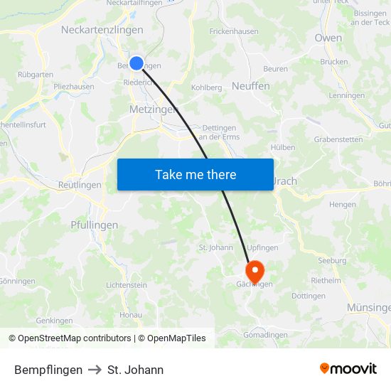 Bempflingen to St. Johann map