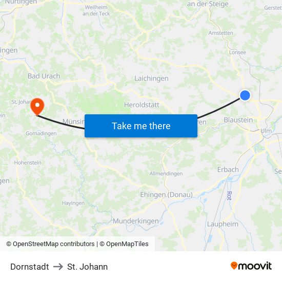 Dornstadt to St. Johann map