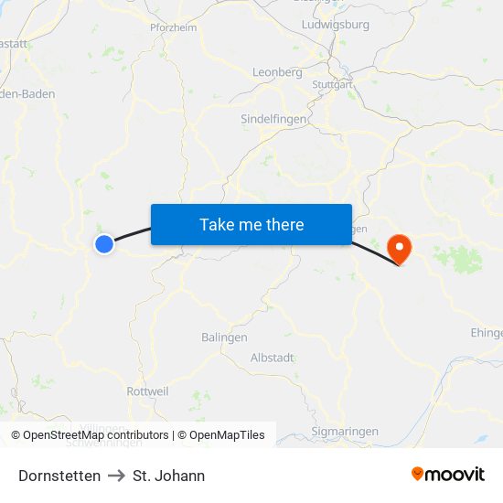 Dornstetten to St. Johann map