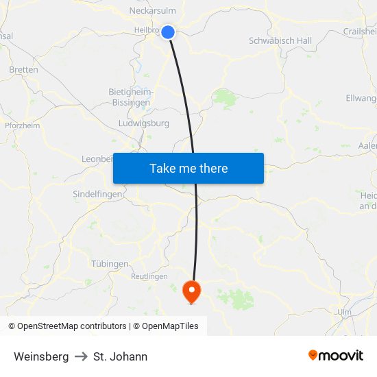 Weinsberg to St. Johann map